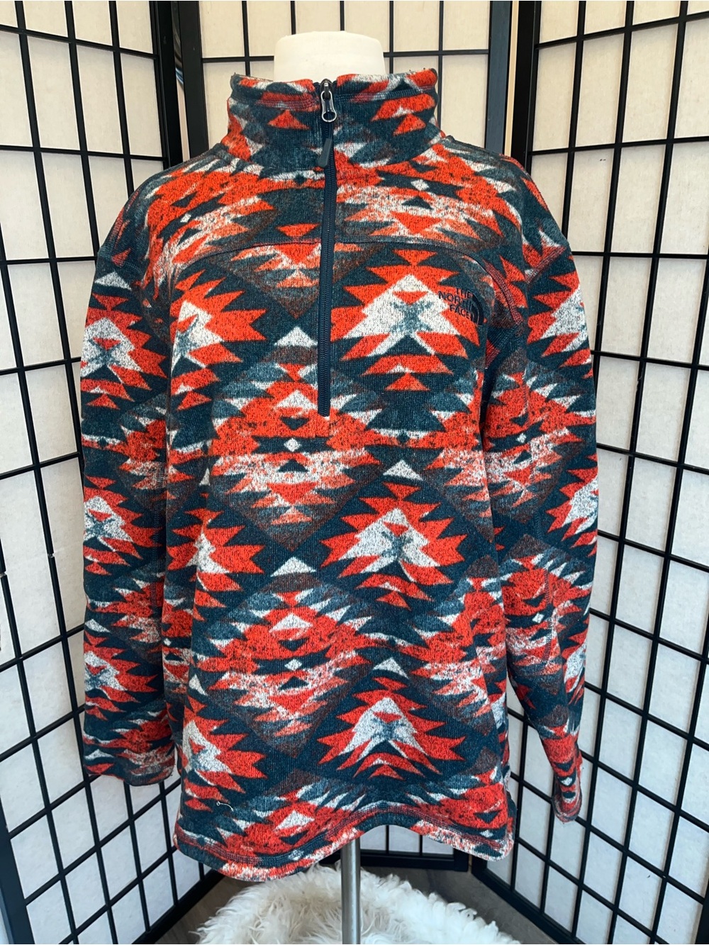 The North Face Men’s Zip Pullover Fleece - Red, Teal & White Aztec